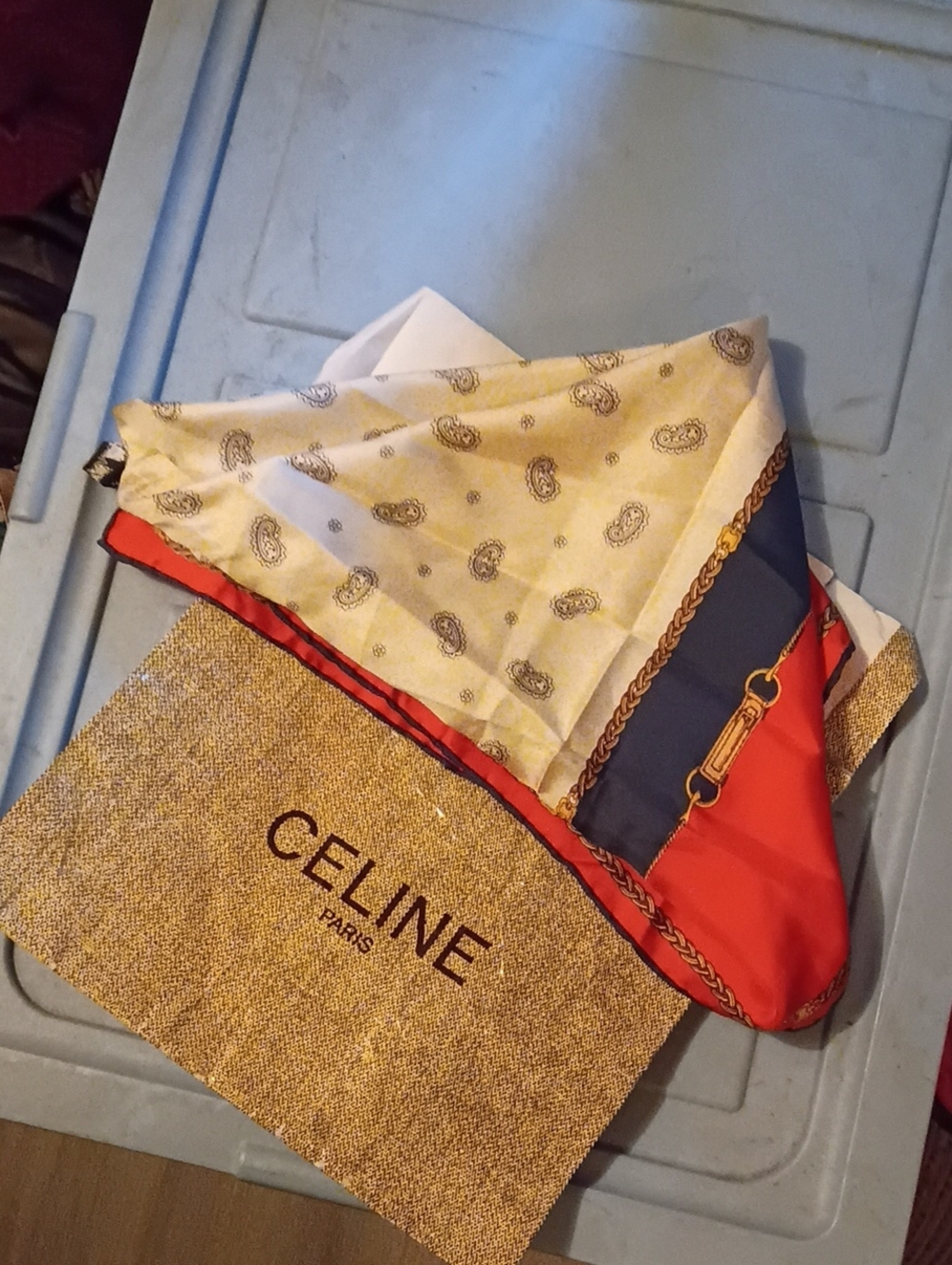 Celine Vintage Silk Scarf With Bag From France